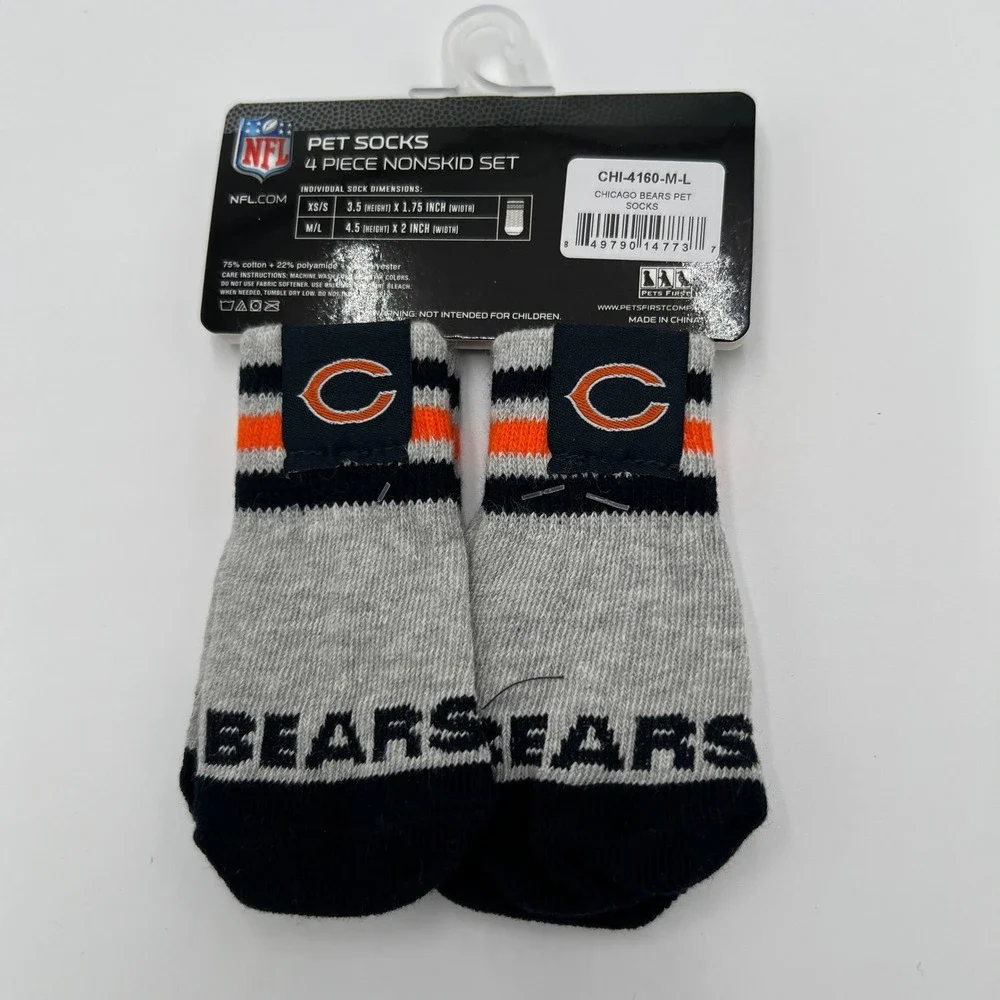 NFL Chicago Bears Pet Socks 4 Piece Set Nonskid Bottoms Gray‎ Navy M/L